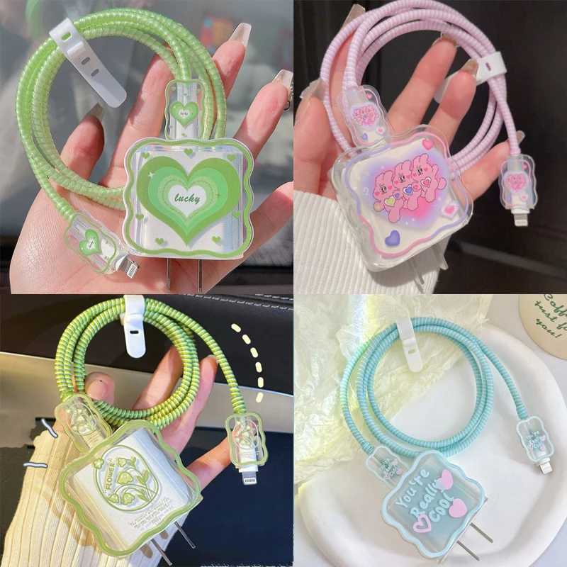 Silicone Sleeve For Apple Charger Head Protector Case Cute Cartoon Heart Cable Line Winder For iPhone Power Adapter 18/20W Cover