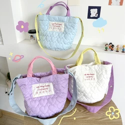 Contrast Color Ladies Bucket Bag Love Quilting Women's Padded Shoulder Bags Large Capacity Female Tote Purse Travel Handbags