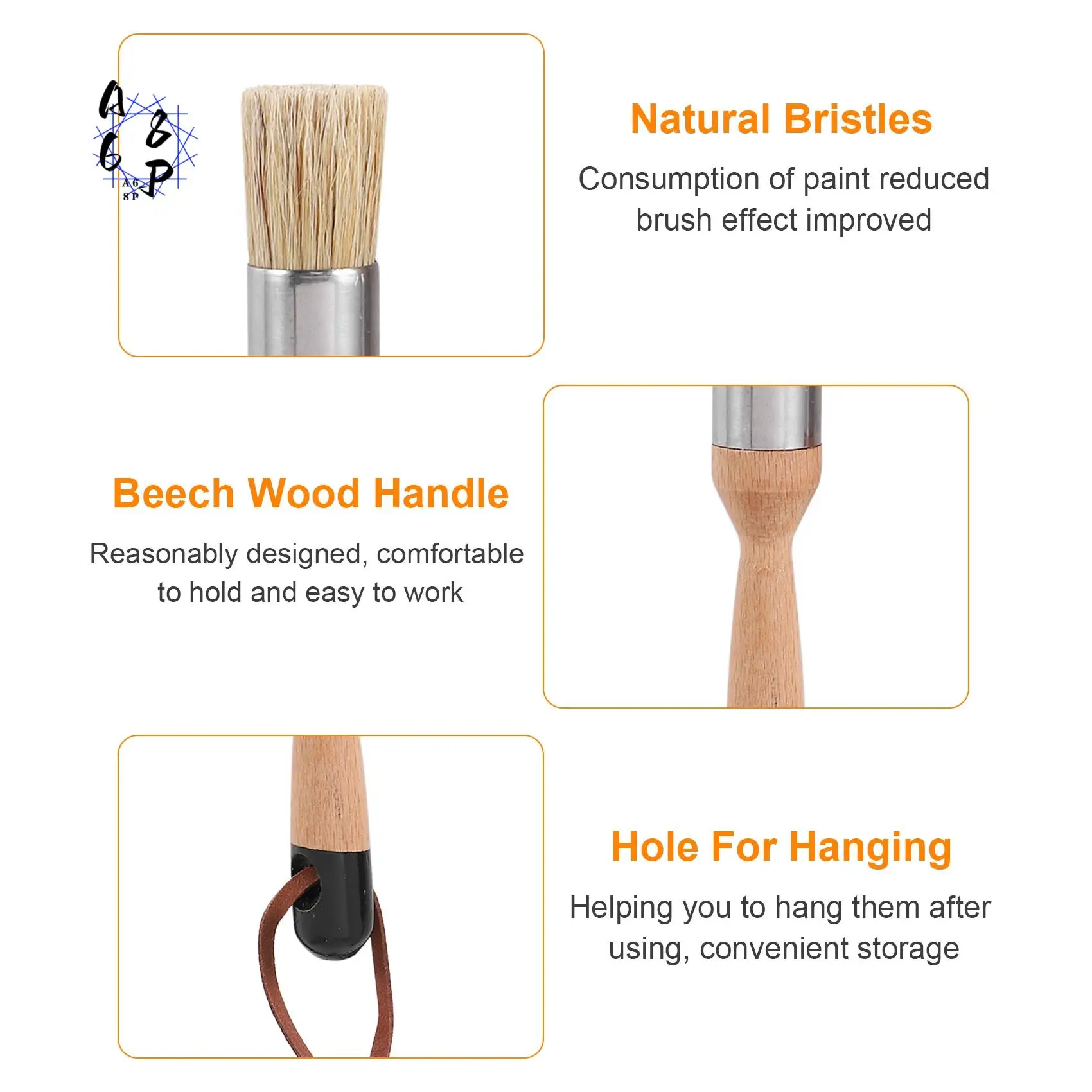 Juego de 3 pinceles de tiza y cera A68P, pinceles de cerdas para plantillas, para decoración de muebles de madera y paredes del hogar
