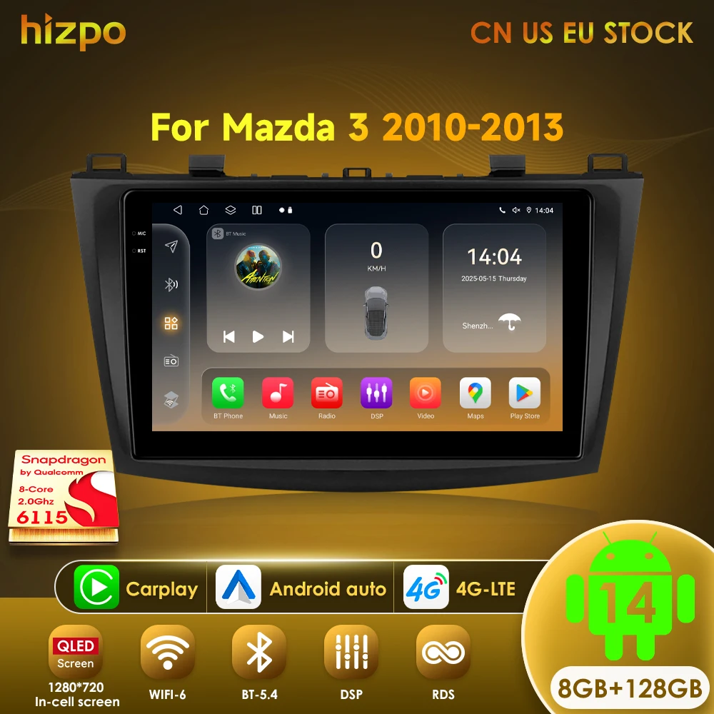 Image of Hizpo 8-Kern 9 Zoll Android 14 Carplay Auto-Radio für Mazda 3 2010 - 2013 Multimedia-Player GPS-Navigation Autoradio RDS BT