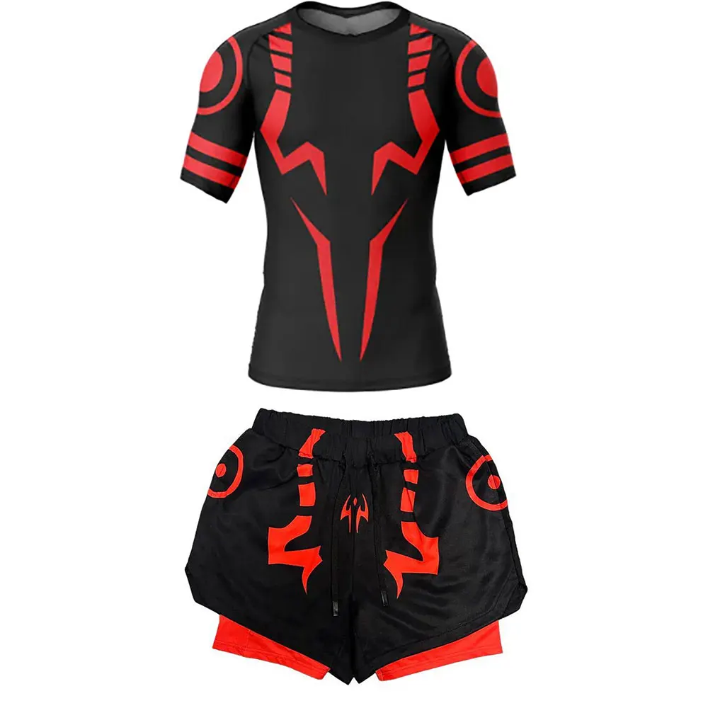 Anime Compression Set Anime Jujutsu Kaisen Fitness Suit for Men Quick Dry Compression Shirt+Gym Shorts 2PCS Running Workout