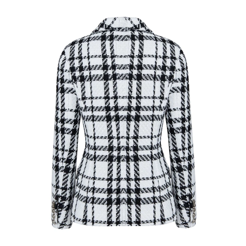 Plaid Slim Women's Blazers Vintage Double-breasted Tweed Jackets Splicing Office Lady Suit Coats Autumn New Formal Jackets 2025