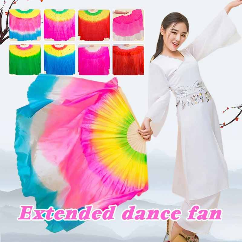 L/R Handmade Large Size Dance Fan Veil Chinese Bamboo Handmade Gradient Dyeing Classical Dance Square Performance Props Fan