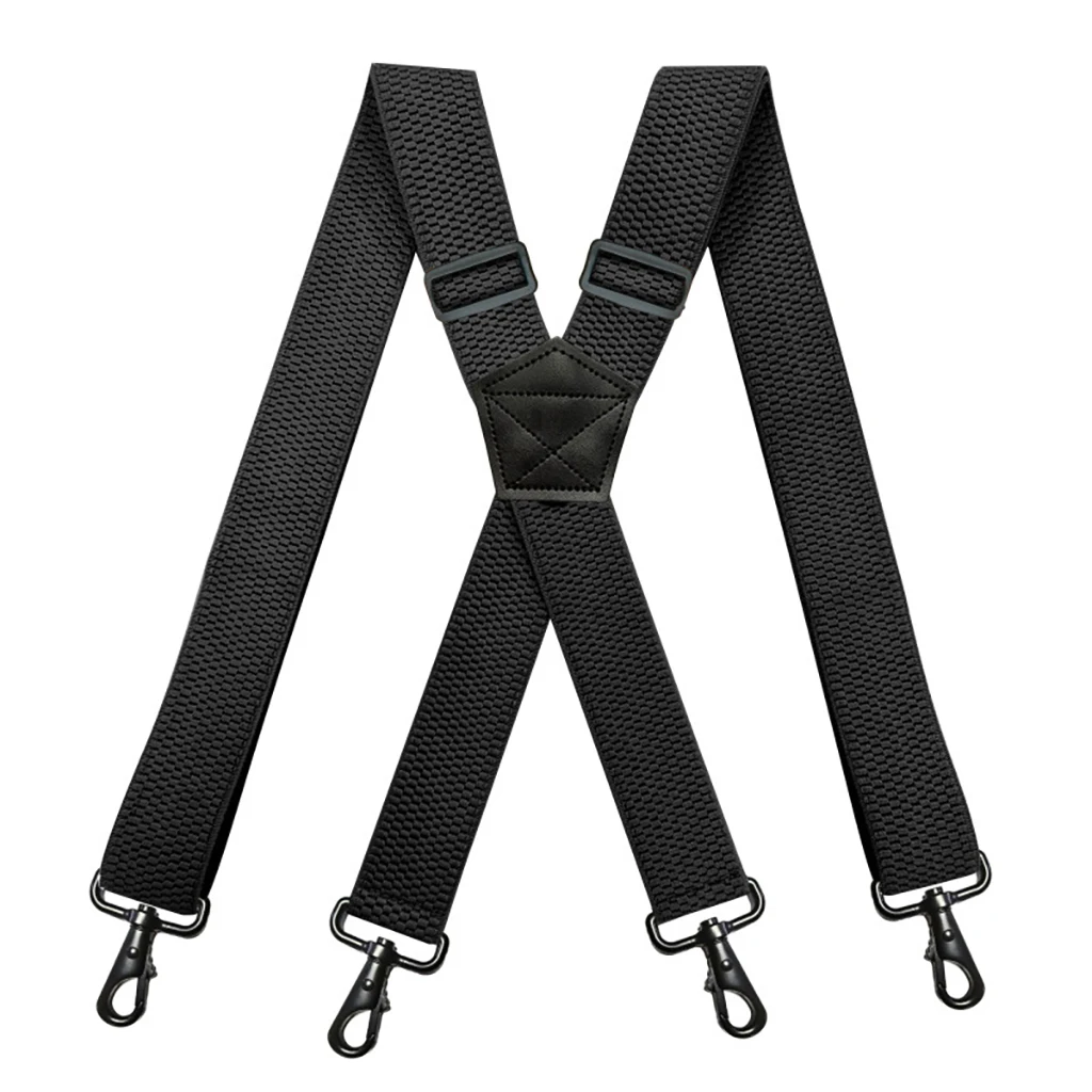 Robuste Hosenträger für Herren, Arbeit, Biker, Outdoor, 3,8 cm breit, X-Rücken, mit 4 Karabinerhaken, verstellbare elastische Hosenträger, Gurt