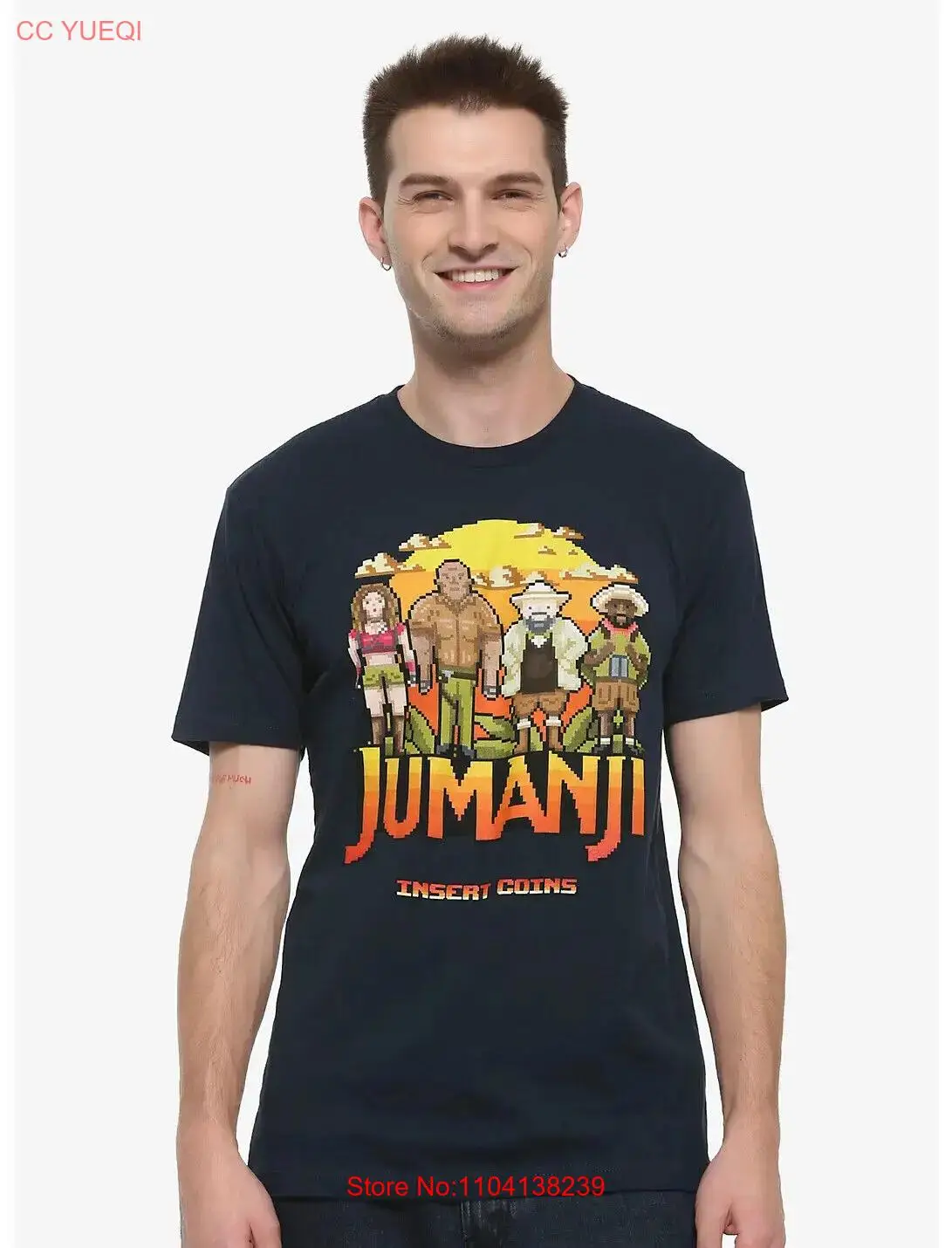 Jumanji Mens Arcade Game Start Screen 8-Bit Navy Tee Shirt New XL long sleeves