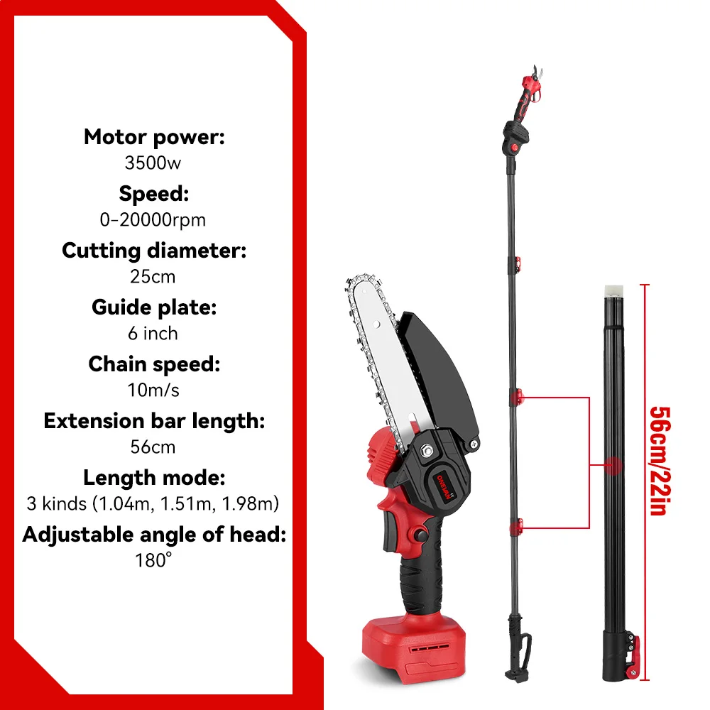 ONEVAN 198CM 3500W 3in1 Brushless Electric High Pruning Chainsaw & Shears Scissors With Telescoping Pole For Makita 18V Battery