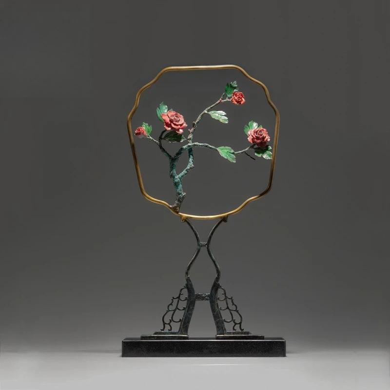 Wealth and glory modern creative floral brass ornament flower simple home entrance living room copper ornament