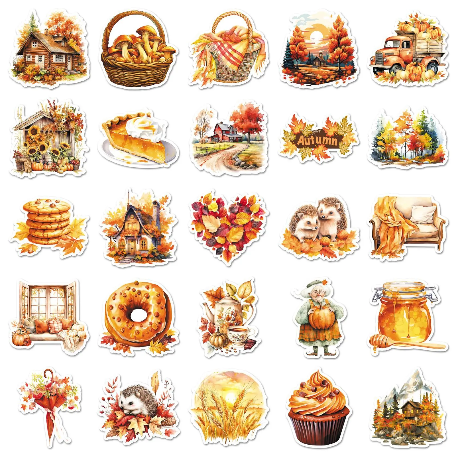 10/30/50 pezzi adesivi autunnali dorati cartoni animati adesivi decorativi autunnali gialli autunnali con foglie cadute ‌   Adesivi impermeabili