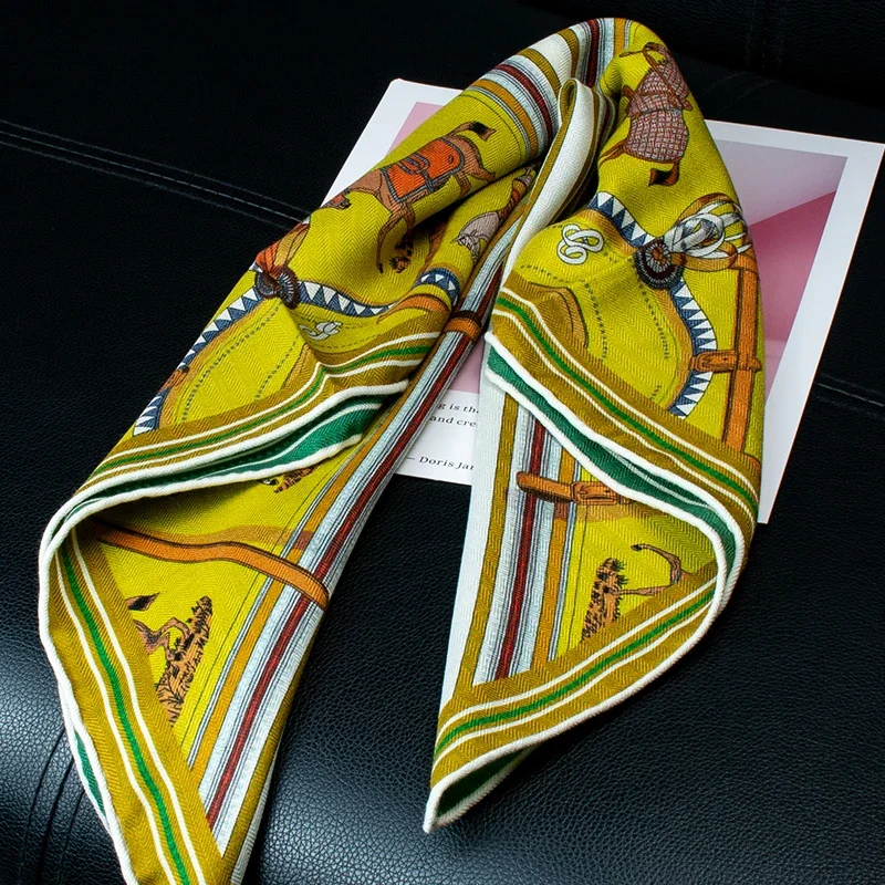 

Luxury silk wool scarf 65X65cm herringbone pattern knight art print dinner gift scarf preferred gift for necklaces