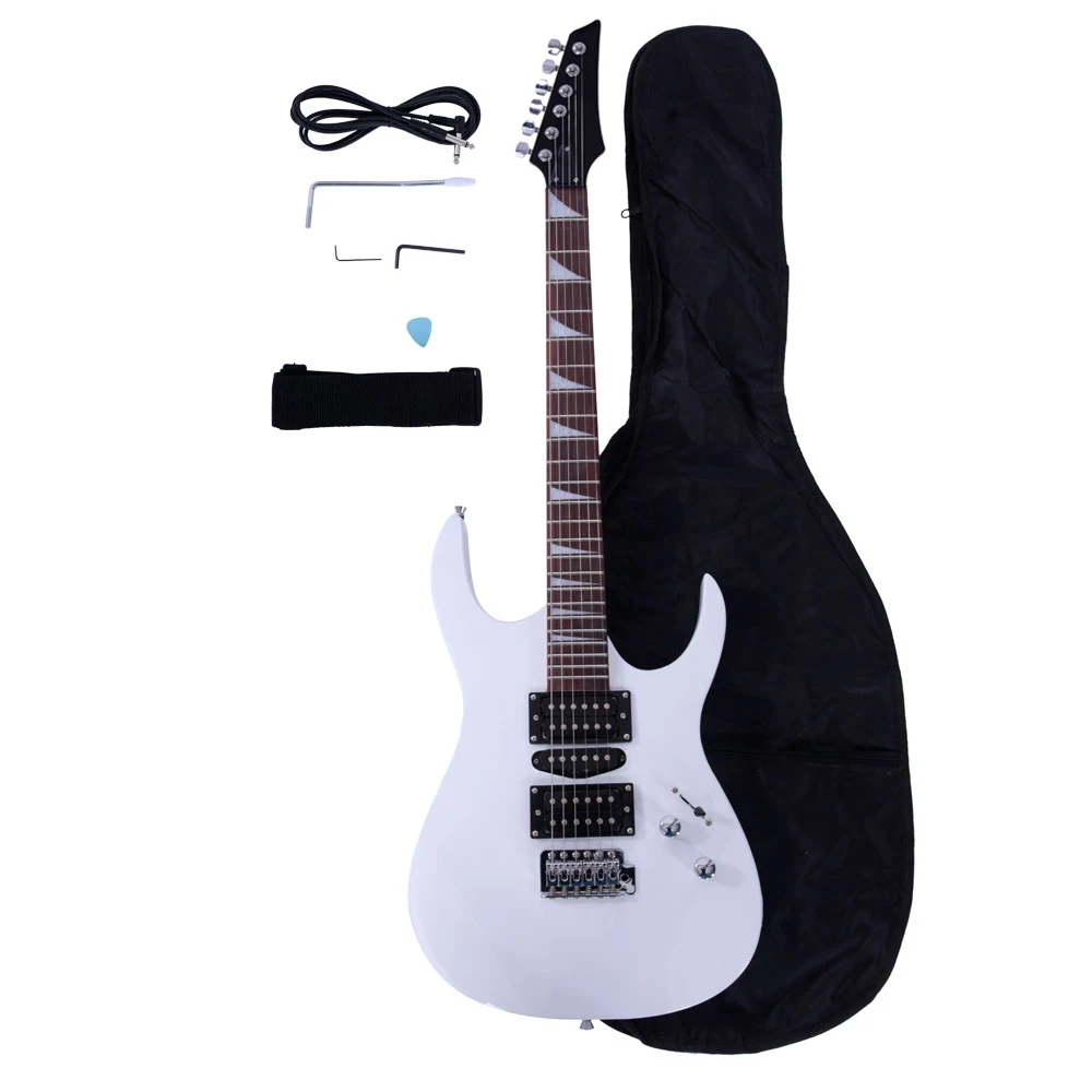 Novice Entry Level 170 Electric Guitar HSH Pickup Bag Strap Paddle Rocker Cable Wrench Tool White