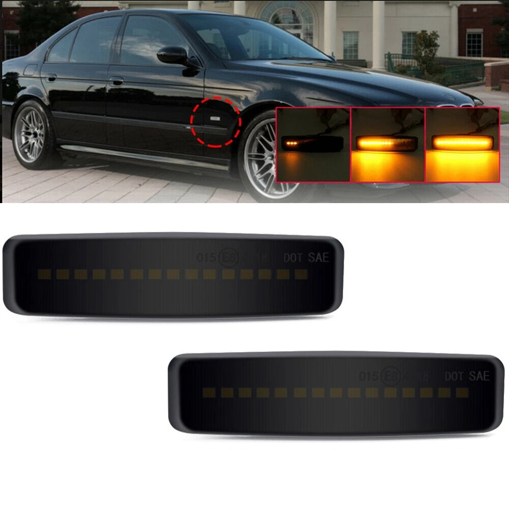 LED Side Marker Light Dynamic Smoked Turn Signal For-BMW E39 5ER 1995-2003