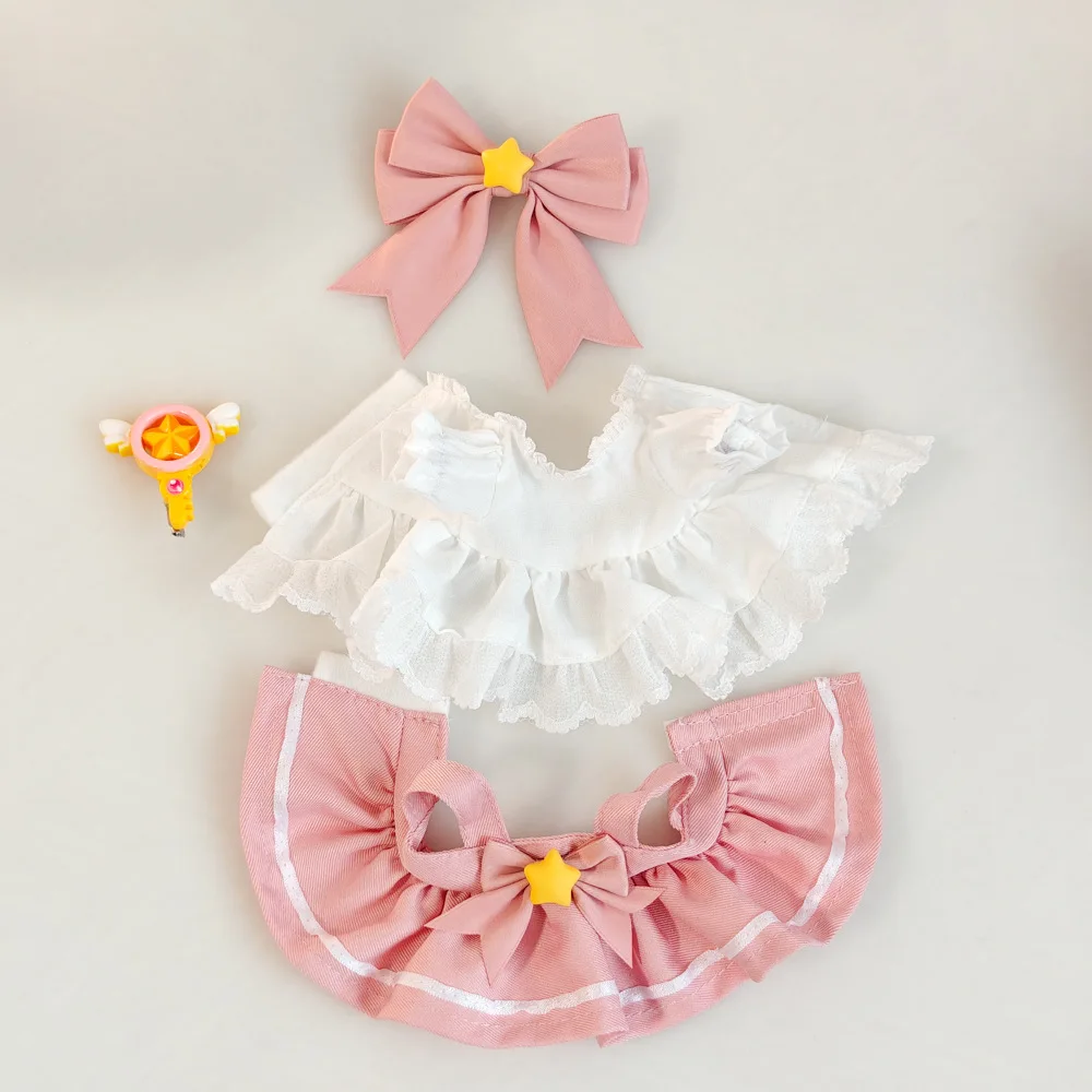 Labubu Clothes For 15/17cm Plush Idol Doll Kawaii Sakura Skirt Cosplay 4PCS/Pack Magic wand Headwear Clothing Accessories Gift image 6