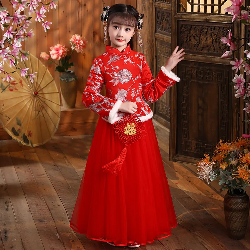 

Girls Winter Children Cotton-padded Clothes New Year Dress Embroidery Tang Suit Kids Chinese Lovely Ancient Hanfu