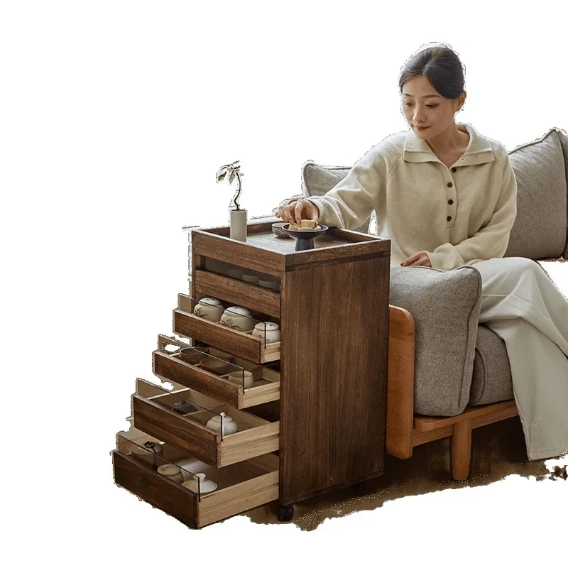 All solid wood medicine storage cabinet Wenwan storage cabinet Tea set cabinet Tea  Grid Classification