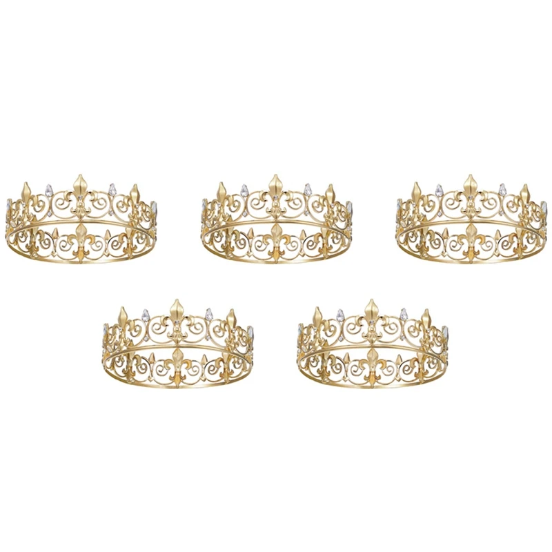 5x-royal-king-crown-for-men-corone-e-diademi-del-principe-in-metallo-cappelli-per-feste-di-compleanno-rotondi-completi-accessori-medievali-oro
