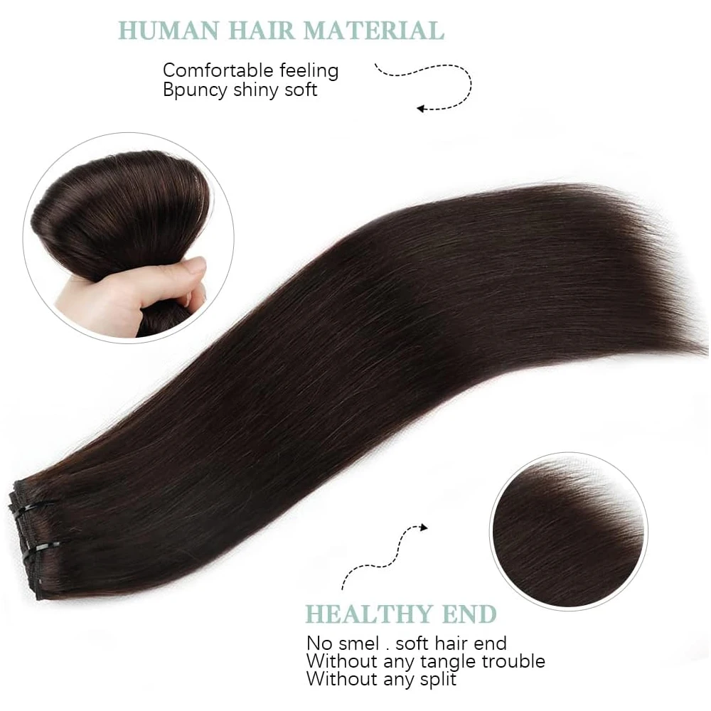 Clip In Hair Extensions Real Human Hair 8Pcs Hair Extensions 120G 100% Human Hair Clip In Extensions Straight Soft Hair 1B Color