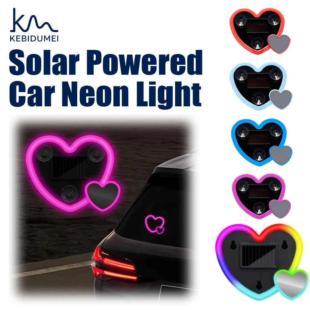 Heart Shaped Solar Car Neon Light Wireless Cute LED Ambient Light Suction Cup Type-C Rechargeable Atmosphere Breathing Lamp