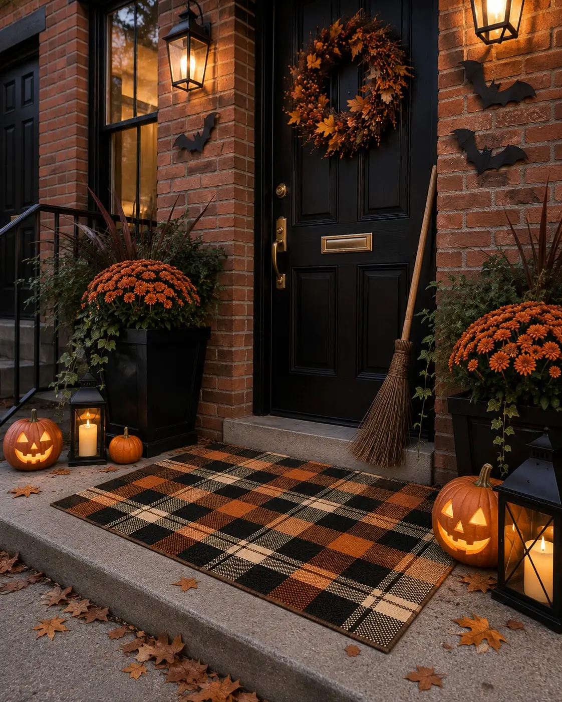 2D FlatM Buffalo Plaid Checkered Outdoor Floor Mat Suitable For Fall Winter Decor, / Door With Coffee & White Checkered, Machine Washable Welcome Mat For Porch, Patio, Entryway Entrancehalloween/Halloween Decor/Fall Decor/Home Decor