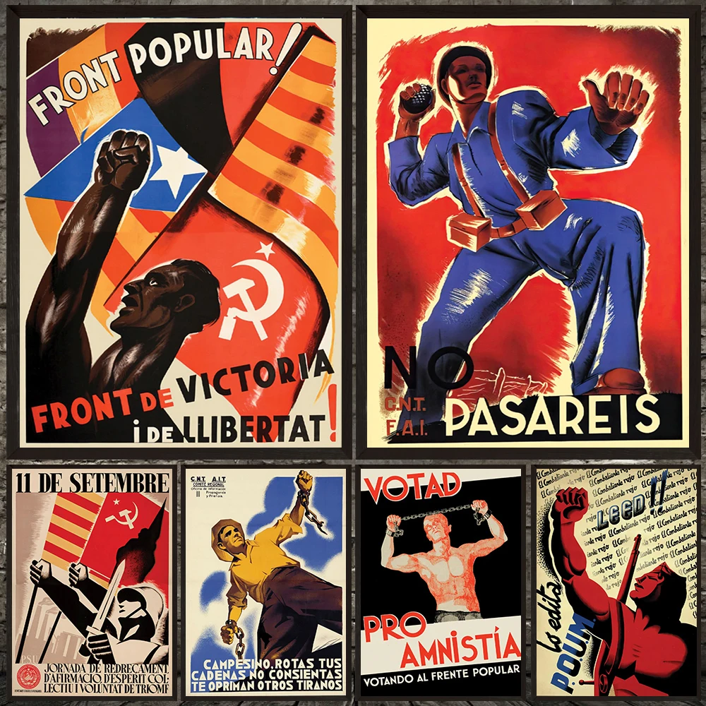Vintage Spanish Civil War Popular Front Propaganda Poster Canvas Print,Revolutionary Socialist Wall Art,Historical Spanish Decor