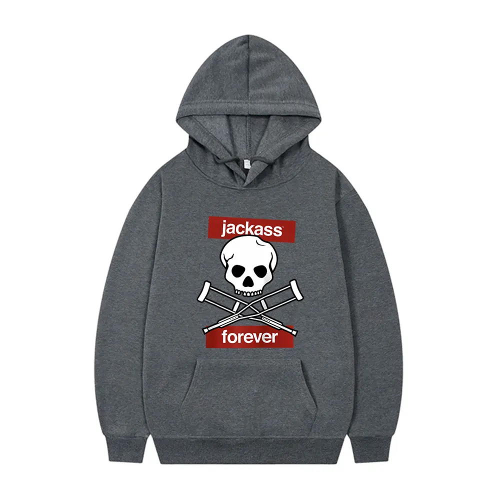 Jackass Forever Skeleton Crutches Warning Logo Graphic Hoodie Men Women Casual Cotton Oversized Pullover Men's Vintage Hoodies