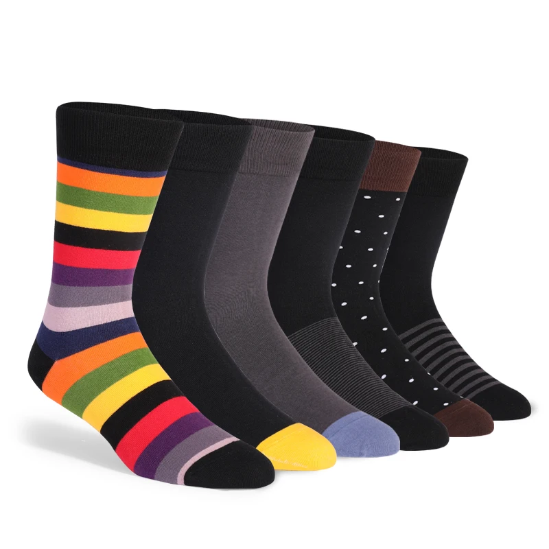 

2023 New 6 Pairs Large Size Men Dress Socks High Quality Stripe Fashion Business Black Pure Men Cotton Socks Size EU41-48