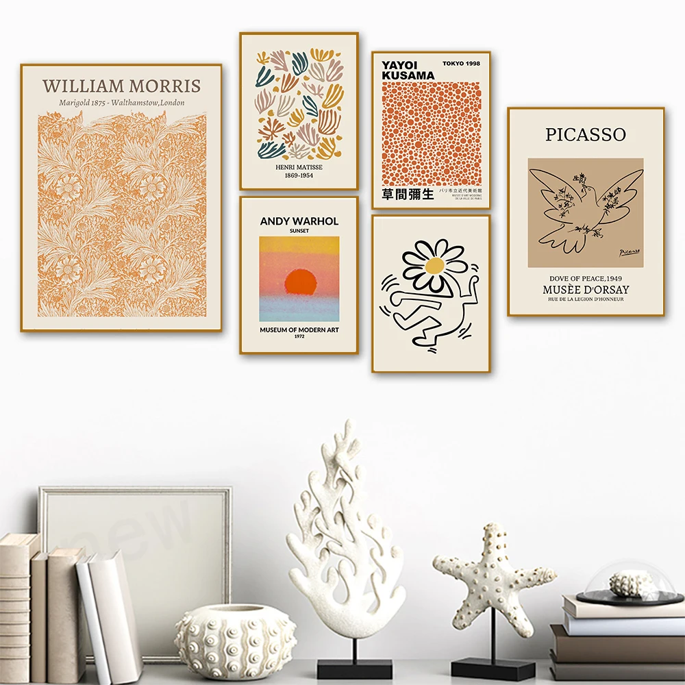 Picasso Matisse Abstract Yayoi Kusama Wall Art Canvas Painting Orange Posters and Prints Aesthetics Pictures Living Room Decor