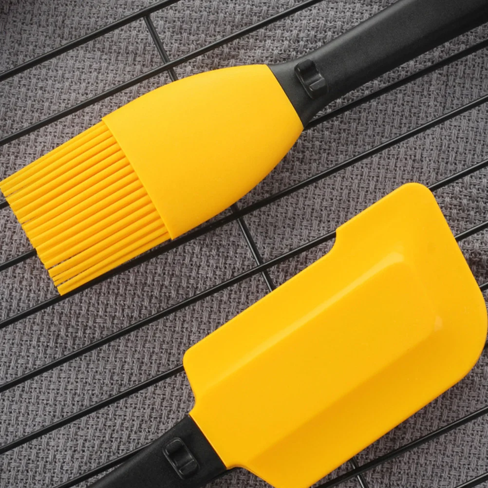 Juego de espátula y cepillo de aceite de silicona, raspador amarillo resistente al calor para hornear, cocina, barbacoa, herramienta para untar