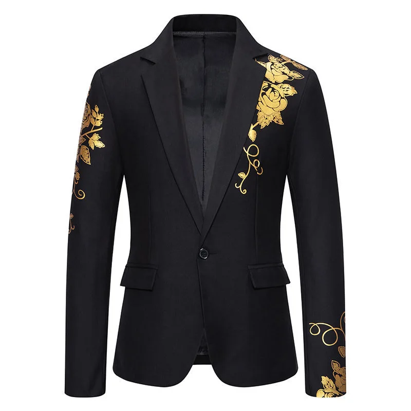 Chaqueta de traje ajustada informal para hombre, estampado dorado, talla europea, boda, 1076