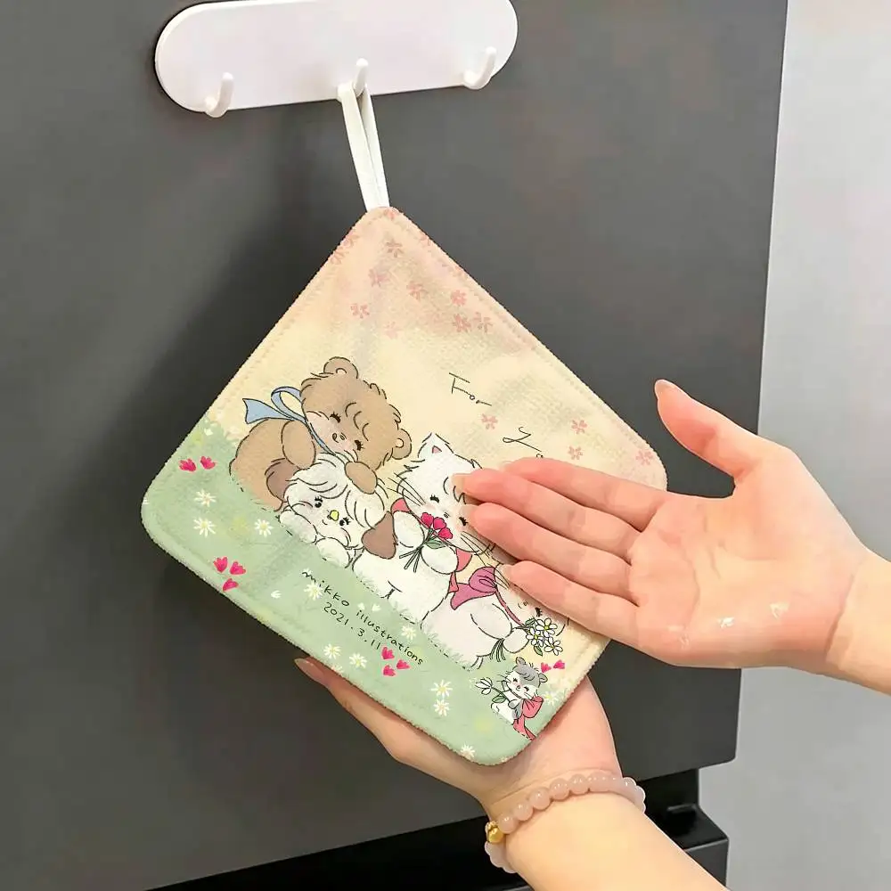 Cute M-Mikko I-Illustrations Polyester Cotton Hand Wiping Towel, Hanging Towel, Quick Dry for Kitchen Bathroom Daily Supplies