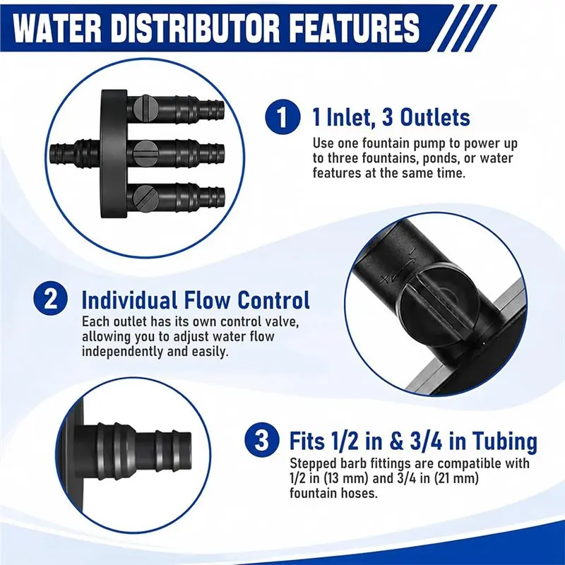 Hot Sale-Water Splitter With 3-Way Pond Pump Individual Control Valves 1/2