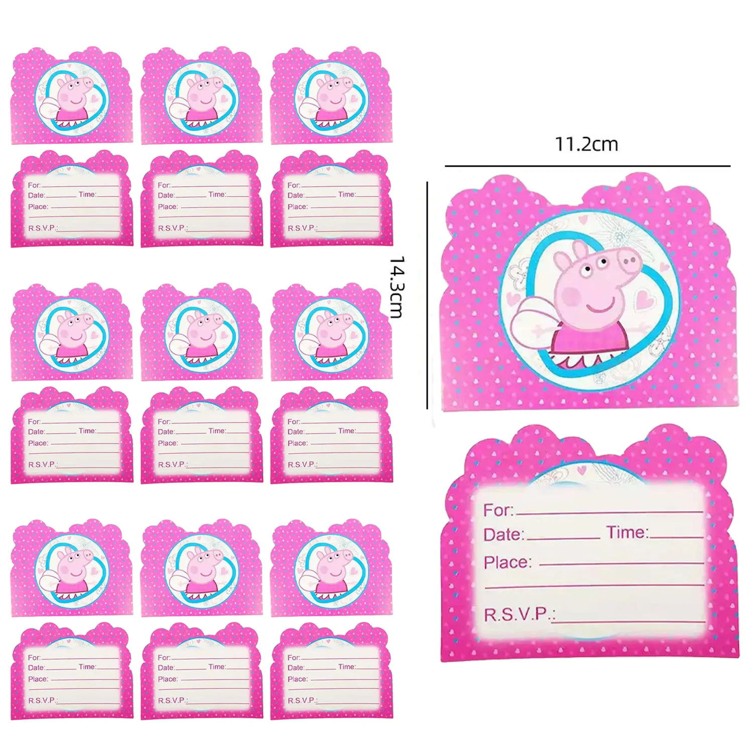 Baby Shower Party Kids Favors Peppaed Pig Theme Greeting Cards Birthday Decorations Invitation Card 10pcs/set Eventes Supplies