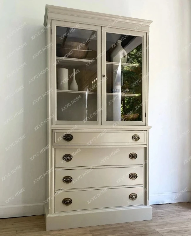 X-S  retro side cabinet decorative cabinet high-grade medieval glass door HG