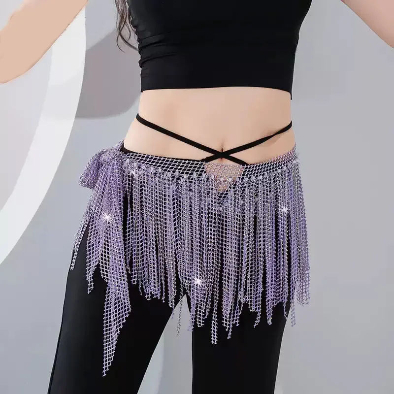 Belly Dancing Performance Belt for Women Senior Full Diamond Triangle Tassel Hip Scarf Oriental Dance Competition Accessories