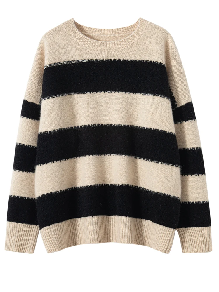 TLOML جديد المرأة 100% سترة الكشمير المعنقة مخطط س الرقبة البلوز الخريف الشتاء سميكة لينة الدافئة الكشمير تريكو جودة عالية