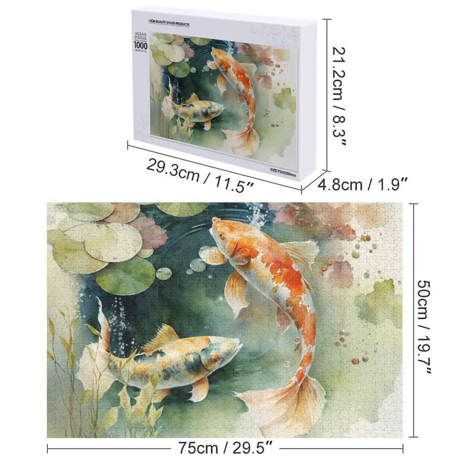 鯉の水彩画 ジグソーパズル パーソナライズされた子供向けギフト カスタマイズされた写真 木製動物ジグソーカスタムパズル