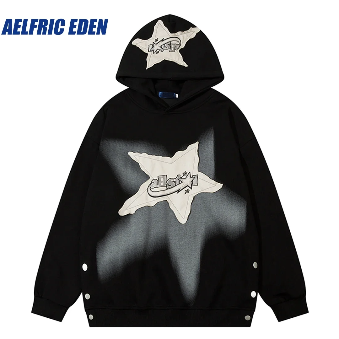 

Aelfric Eden Irregular Star Applique Hoodie Sweatshirt Men Y2K Harajuku Casual Hip Hop Loose Cotton Streetwear Hooded Pullover