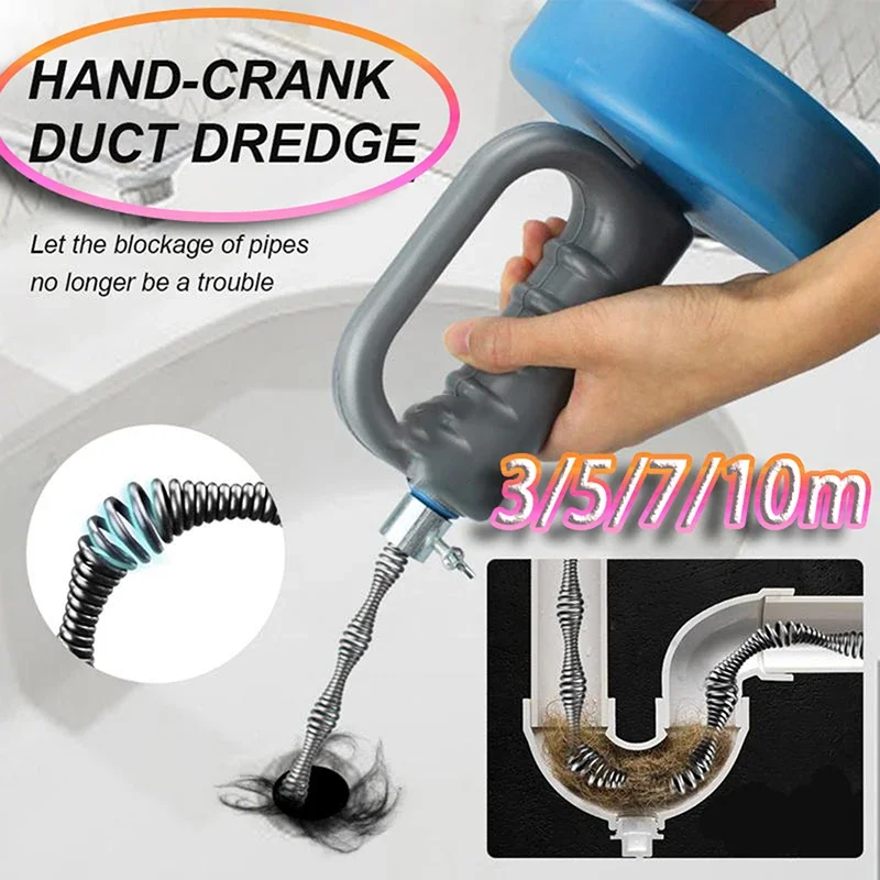 3/5/7/10m Pipe Plunger Kitchen Sink Sewer Dredge Cleaner Bathroom Toilet Manual Pipeline Dredger Remover Drain Unblocker Tool