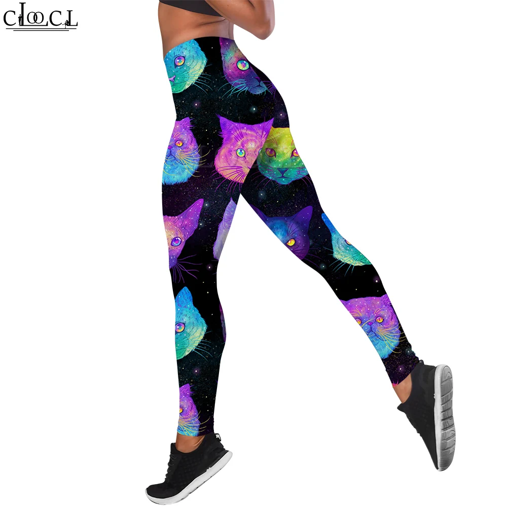 Cloocl sem costura leggings calças de yoga mulheres push up calças esportivas psicodélico gatos impressão cintura alta ginásio treino correndo leggings