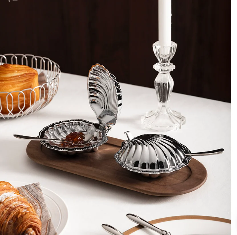 European style luxury butter box stainless steel hotel home kitchen shell butter box model room decoration