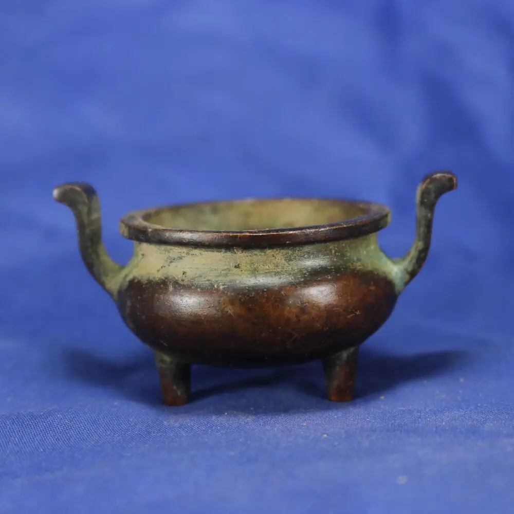 

Marked Chinese Bronze Brass three-legged double ears Incense Burner Censer