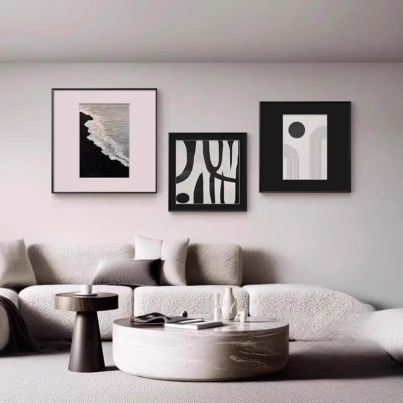 

Living room decorative painting black and white high-end sofa background wall mural simple modern abstract texture painting