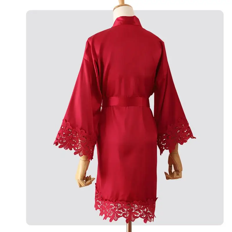 Summer Lace Sleepwear Bride&Bridemaid Wedding Robe Gown Solid Embroidery Kimono Bathrobe Women Casual Home Night Dress M L Xl