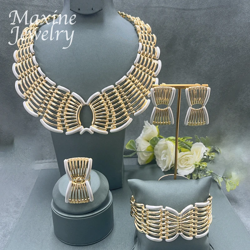 Original Dubai 18K Gold Plated Jewelry Set Women Exquisite Italian Necklace Earrings Bracelet Ring Bridal Wedding Party Gifts