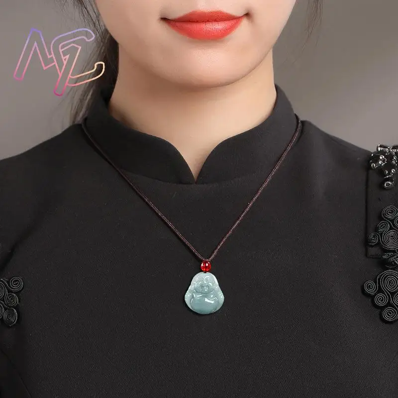Myanmar Jadeite Guanyin Buddha Pendant Necklace Vintage Natural Gemstone Real Jewelry Fashion Accessories Burmese Jade Stone view 4