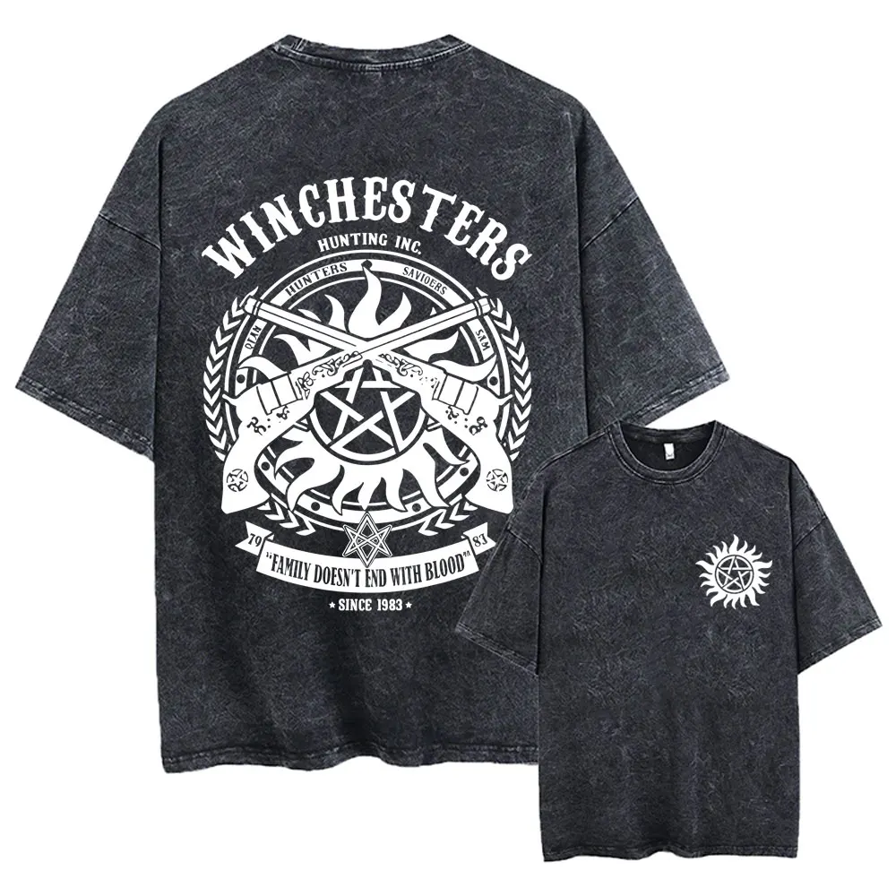 

Washed Vintage Supernatural Graphic T Shirt Men Women Casual Retro Cotton T-shirt Gothic Oversized T-shirts Cosplay Streetwear