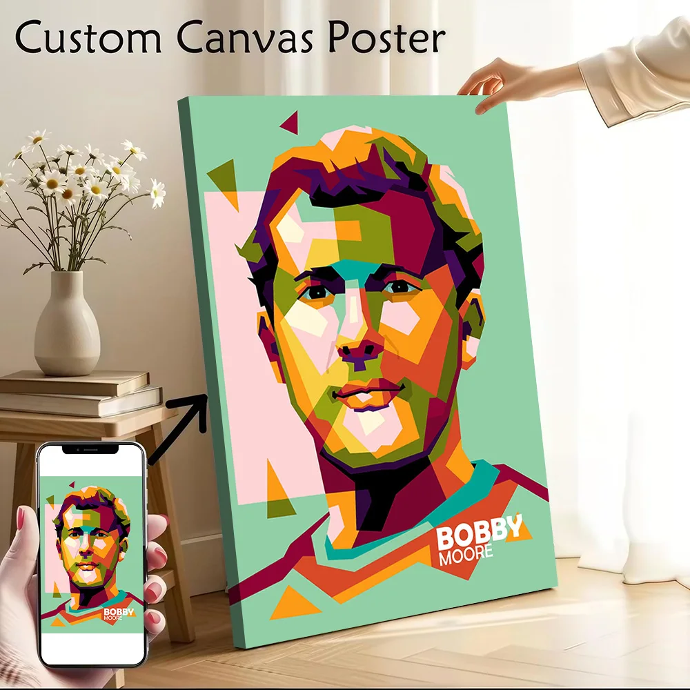 Bobby Moore in Wpap Poster Canvas Wall Art Personalized Print Modern Painting Perfect Gift for Decorative Paintings Wand Deko