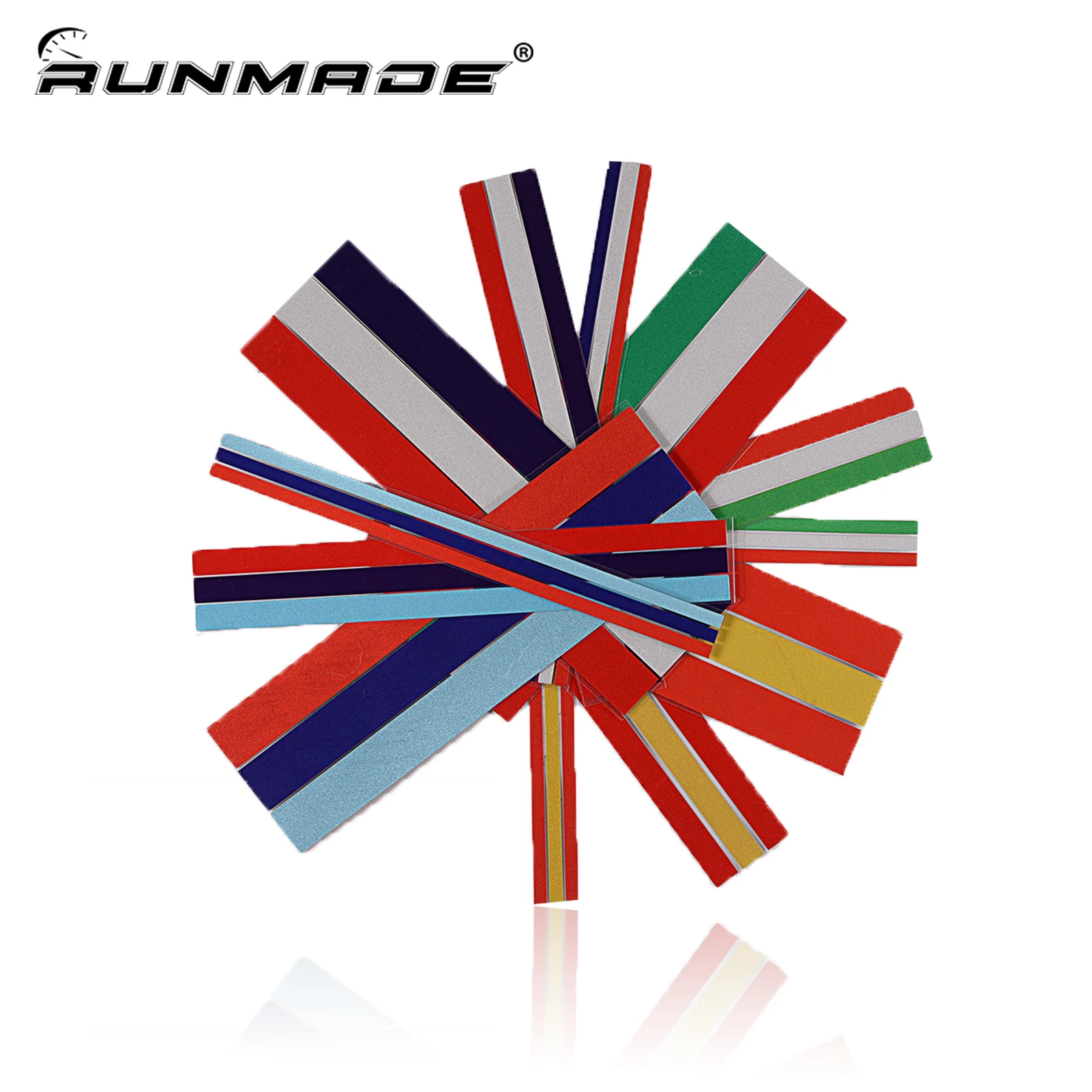 

runmade 20cm*1.5cm / 3cm / 6cm Tricolors Universal Mirror Grille Sport Front Reflective Strip Sticker Vinyl Decal Badge Emblem