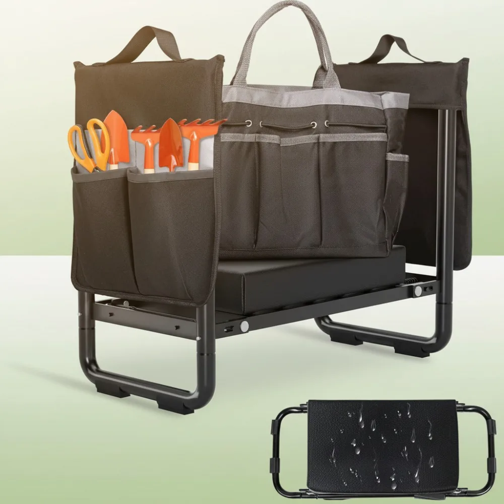 

Foldable Garden Kneeler and Seat with Soft Leather Pad, Removable Tool Pouch, Heavy Duty Steel Frame for Men & Women