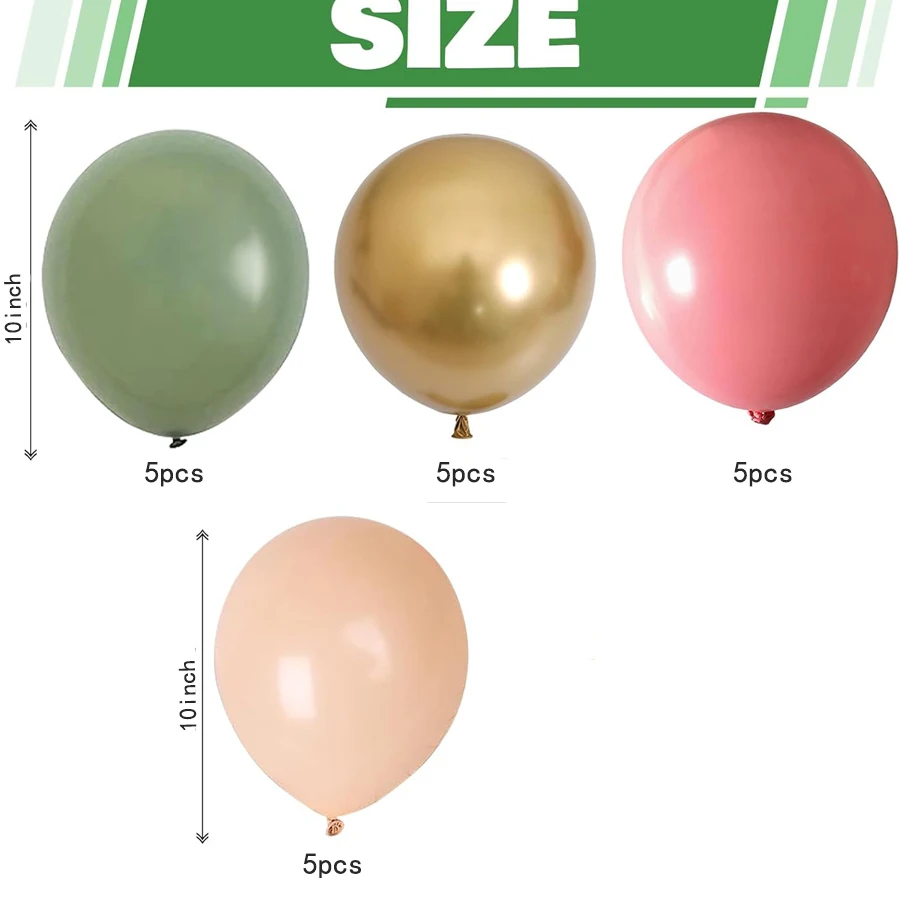 20pcs green and pink gold balloons, olive green balloons suitable for birthday jungle safari shower party decorations