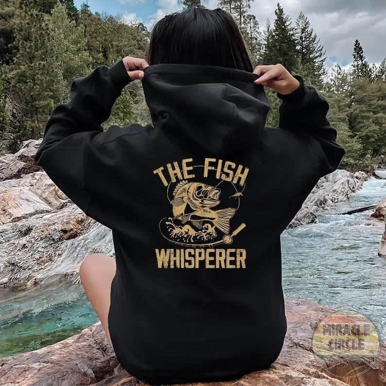 New in Hoodies Fishing Lover Back Hoodie Boys Fishing Mens Fishing Fisherman Gift The Fish Whisperer Fathers Day Back Hoodie